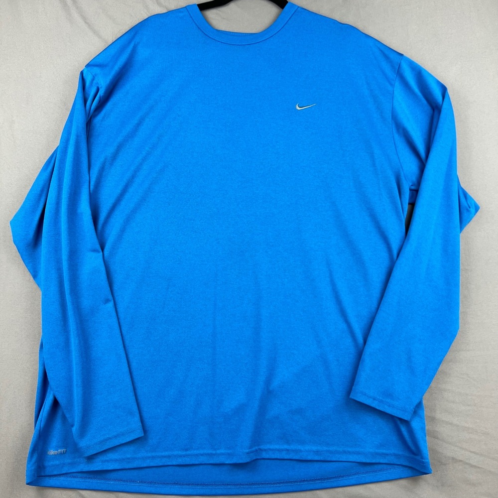 Nike Shirt Mens XXL Fit Dry Long Sleeve Blue Swoosh Activewear Good